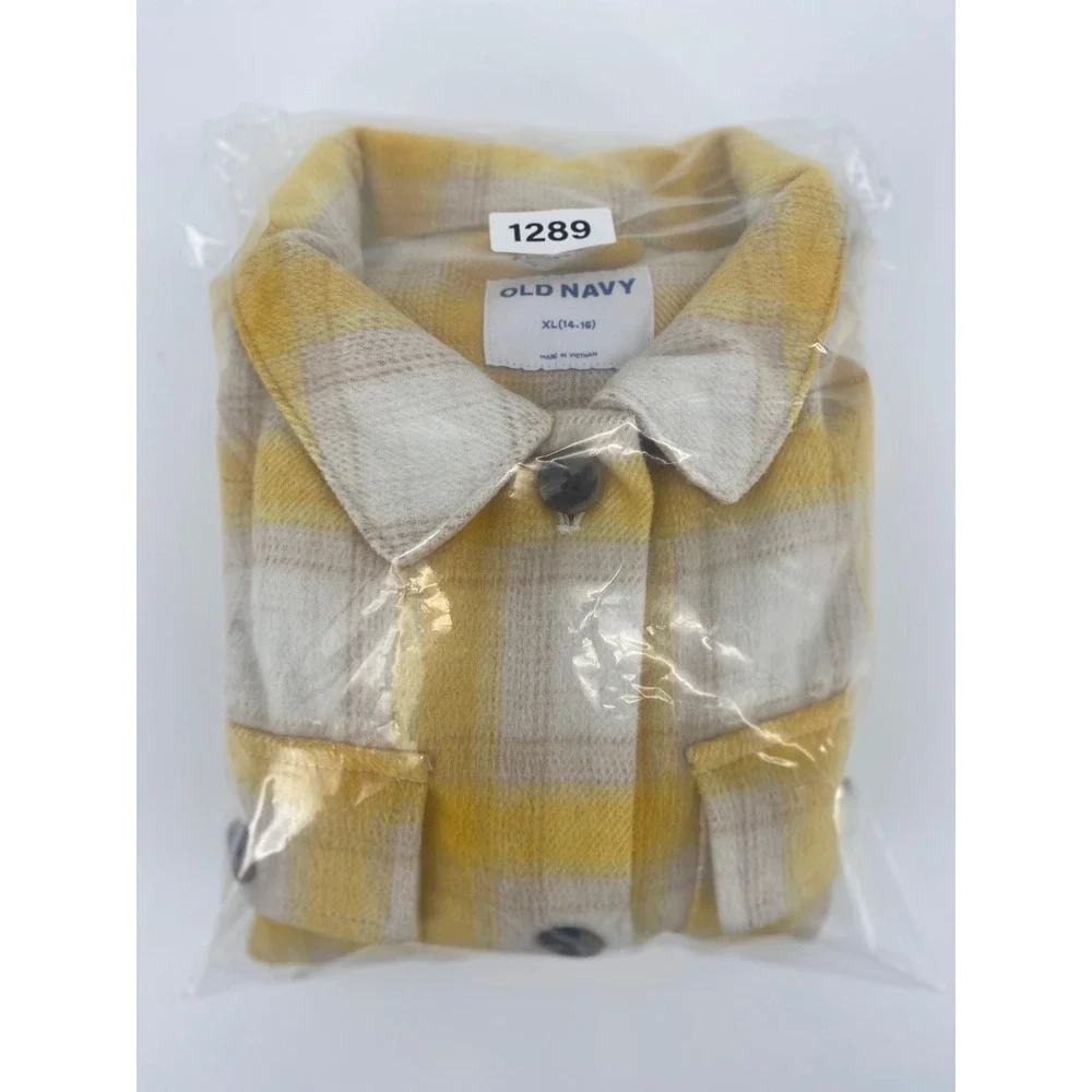 Old Navy Jacket XL Yellow Plaid Excellent Wool Blend Button Front Jacket